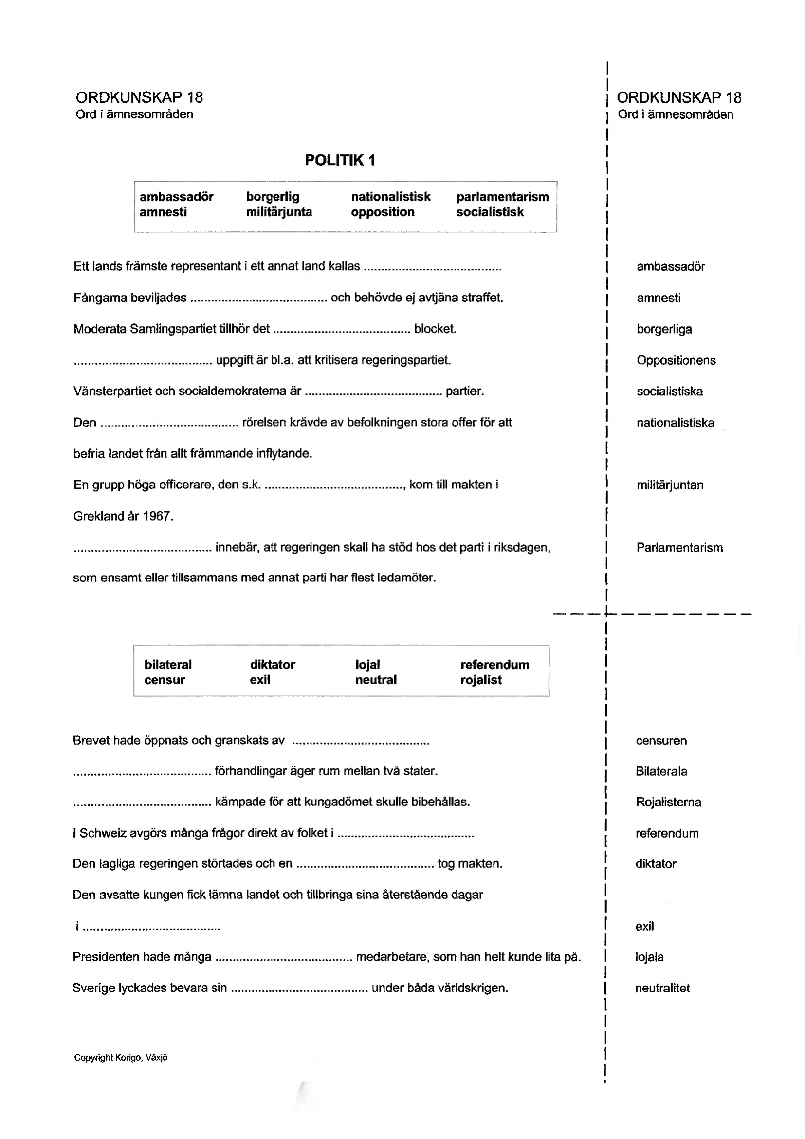 Exempel Ordkunskap